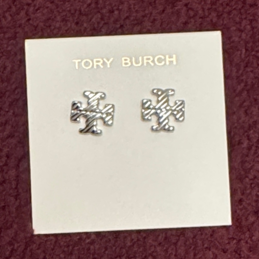 Brand New never worn Tory Burch Textured Rope Logo Stud Earrings